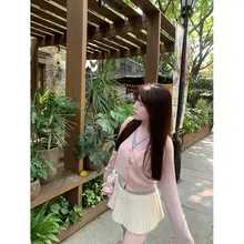 Kkwne ヴィーエックニットカーディガン【秋冬用・ピンク・長袖・スリムフィット】