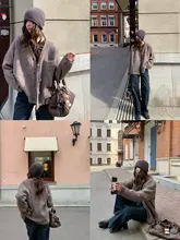 極上の柔らかさのバルキーVネックニットカーディガン【秋冬・した雰囲気】