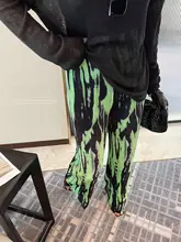 ざん染めプリーツウエストゴムハイウエストストレートパンツ【ルーズフィット・フランス風・カジュアル・体型カバー】（セットアップ対応）