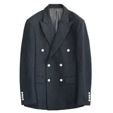 ヴィンテージ風イギリススタイルウールダブルブレストジャケット【スリムフィット・秋冬用】