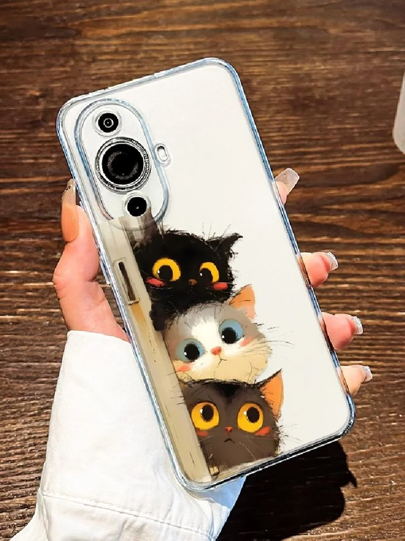 クレヨンキャットデザインのスマホケース：透明TPU素材で実用性と可愛さを両立