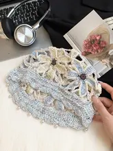ビーニー レディース 手編み パール フラワーモチーフ メッシュ 薄手 通気性 スローチ 小顔効果 夏用