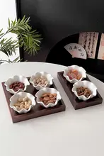 中華風レトロ家庭用干し果物トレーセット【菓子・スナック・分割デザイン・セラミックボウル付き】