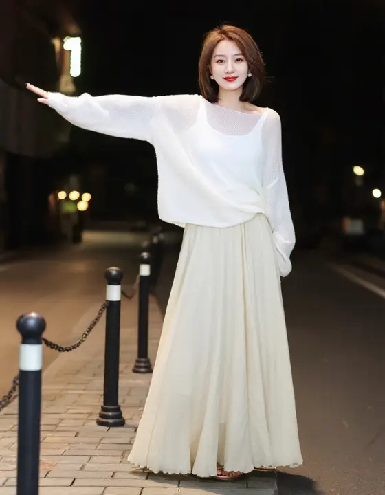 抗皱コットンリネンのハイウエストAラインスカート【柔らかな杏色・大きなフレア・足首丈・春の古風スタイル】