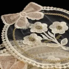 リボンデザインの花刺繍付きレース布パッチ【服装装飾用】