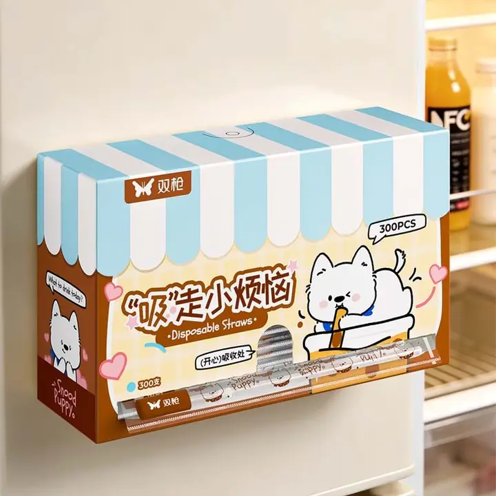 Suncha 子供用食品グレードの使い捨てマグネットストロー【コーヒー・ミルクティー用・曲げられる太ストロー・単独包装】