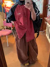 半袖シャツ ユニセックス デニム カラーブロック パッチワーク オーバーサイズ ヴィンテージ 着回し 夏 トップス「C2」