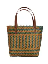 手編みの大容量トートバッグ【シンプルデザイン・プラスチック編み素材・スクエア型】