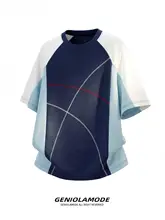Tシャツ メンズ クルーネック パッチワーク カラーブロック ルーズ ストリート アウトドア 夏 「GENIOLAMODE」