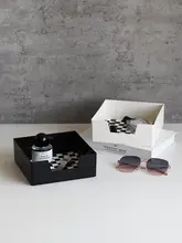 北欧風 チェッカーパターンの重ねられるデスク収納ボックス【化粧品・小物・鍵トレイ】