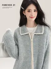 カジュアルデザインのカラー切替ジップアップニットジャケット【秋冬用・ラペル付き・極上の柔らかさ】