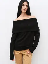 付智恩 一字肩のメリノウール混合セーター【シンプル・スタイル・女性用】