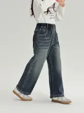 冬用 女の子用カジュアル加綿デニムパンツ【ストレートシルエット・柔らかな着心地】