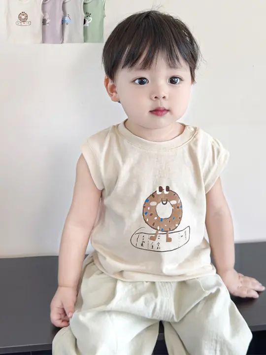 子供用夏用ノースリーブトップス【綿製・カートゥーンデザイン・薄手】