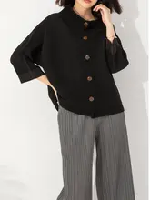 デザイン性のあるバイカラー袖口の厚手プリーツカーディガン【七分袖・女性用】