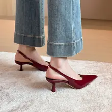 シューズ【ワインレッド・エナメル・バックストラップ・ハイヒール・フレンチスタイル・オフィス用】