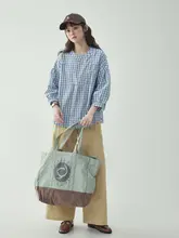 可愛らしいパフスリーブチェック柄ボタンシャツ【春夏用・デザイン性のあるパッチワーク】
