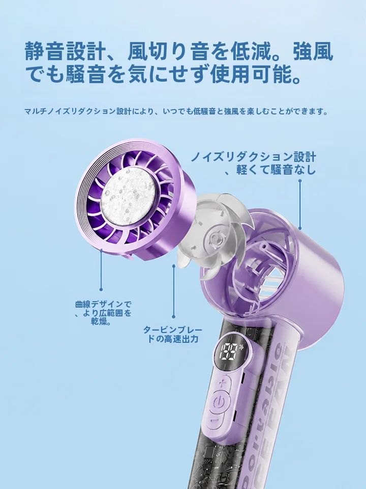 冷却機能付きハンドヘルドファン【ミニ・ポータブル・充電式・静音】