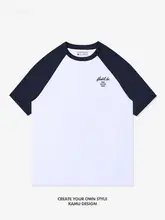アメリカンスタイルの切替デザイン半袖Tシャツ【学生向け・ビンテージ風・夏用】