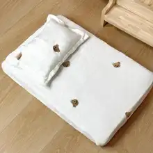 秋冬用保温フランネル刺繍ベッドカバー＆枕カバー【猫犬柄・極上の柔らかさ】（セットアップ対応）