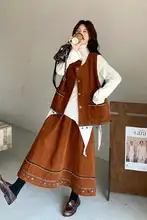 3点セット レディース コーデュロイ ベスト Tシャツ スカート ボヘミアン ヴィンテージ 秋
