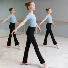 コットン製 子供用ストレートダンスパンツ【バレエ練習用・黒・体操・トレーニング】