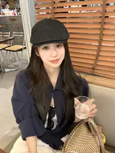 レトロデザインのデニムキャップ【ベレー帽風・おしゃれなペインターキャップ】