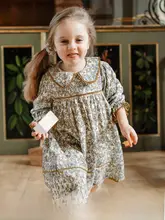 南欧風 子供用コットンワンピース【ナチュラル・スウィートデザイン・長袖】（セットアップ対応）