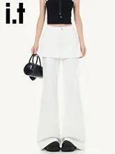 デニムパンツ レディース ホワイト フレアパンツ ハイウエスト ペプラムデザイン 秋「CHOCOOLATE」