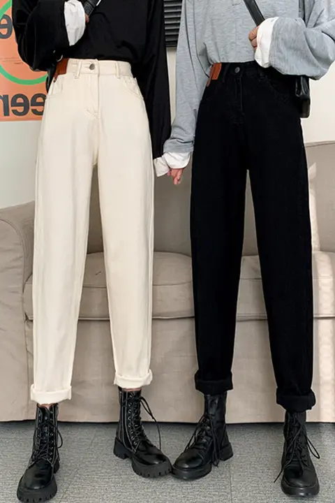 梨型体型対応 ハイウエストデニムパンツ【ゆったりデザイン・ハーレムスタイル・9分丈】（セットアップ対応）