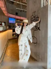 夏用カジュアル刺繍長袖シャツ【日焼け防止・ゆったりフィット・ワイドパンツ】（セットアップ対応）