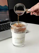 透明ガラスカップ 大容量 コールドドリンク カップ ジュースカップ ミルクカップ 個性的なアル  ファベットデザイン