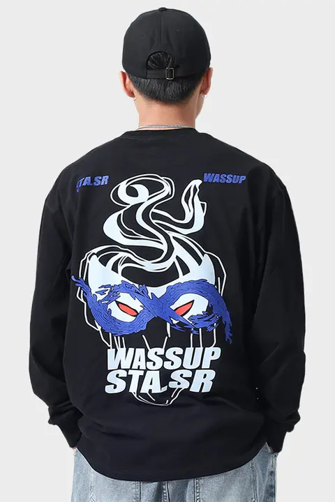 WASSUP HEODS メンズ長袖Tシャツ【純綿厚手・ゆったりフィット・春秋用・クルーネック】