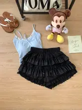 レーストリムのパンツ【ハイウエスト・スカートパンツ・Aライン短パン】（セットアップ対応）