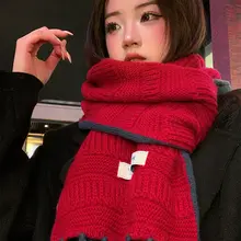 赤いフリンジニットスカーフ【冬用・保温・防寒】（セットアップ対応）