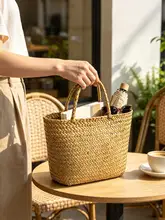 竹製の収納バスケット【海藻編み・花かご・ピクニック用】