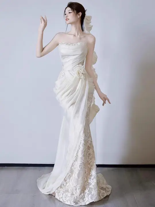 魅力的な魚尾レースの軽婚礼ドレス【マーメイドスタイル・チューブトップ】
