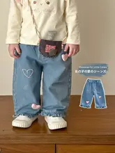 春夏用 女の子デニムパンツ【ハートデザイン・カジュアル・アウトドア用】（セットアップ対応）