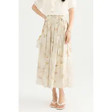 国風プリント ハイエンド感ある半身スカート【収腰・絶妙なフレア・女性用】
