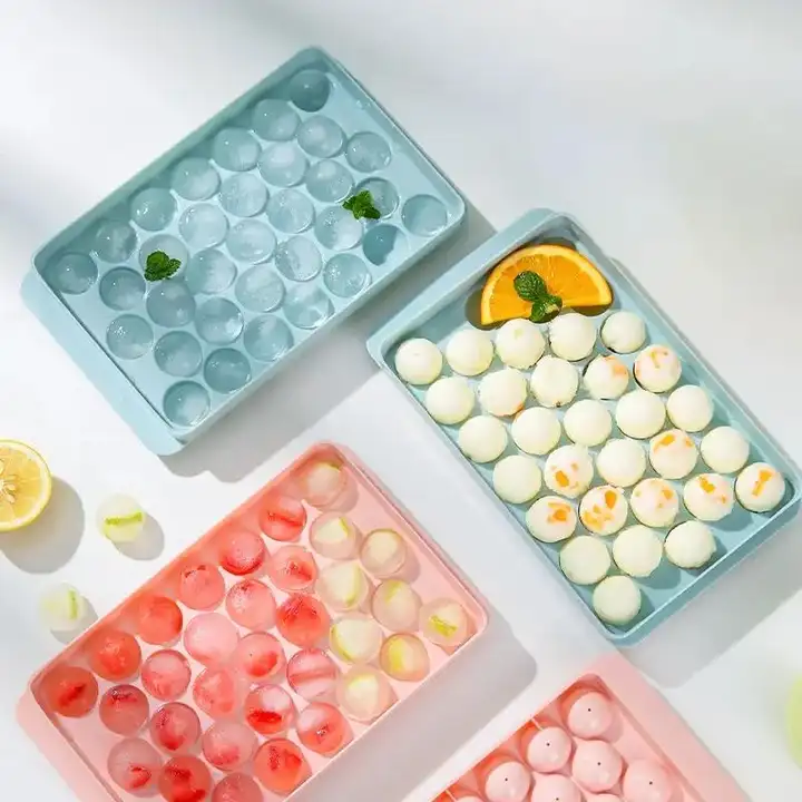食品グレードの丸型アイスボール製氷器【蓋付き・家庭用・冷凍用】