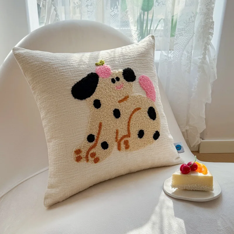 可愛いカートゥーンデザインの刺繍クッションカバー：子供部屋・リビング・オフィスで活躍する雪ニール素材の実用性