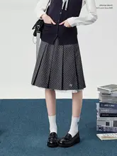 春用JK制服 半身スカート【高ウエスト・白・ドット柄・フリル付き】