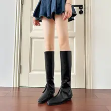 本革製 高級感のあるロングブーツ【黒・秋冬・細身・ライダーブーツ】