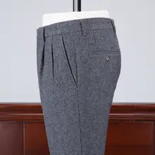 グレーのハウンドトゥースウールパンツ【ダブルプリーツ・スリムフィット・ビンテージスタイル】