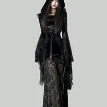ゴシックレースデザインの魔女ドレス【ハロウィン用・長袖・秋冬向け】