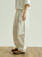 シンプルな白いカジュアルパンツ【男女兼用・ウエストゴム・ワイドレッグ】（セットアップ対応）