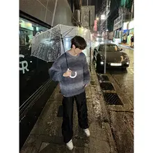 グラデーションデザインの毛混セーター【丸首・クルーネック・ユニセックス・ストライプ】