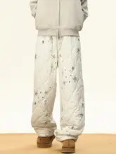 星柄ダイヤモンドチェックワイドレッグコットンパンツ【冬用・加圧と厚手・滑雪対応】