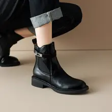 レザー製 チェルシーブーツ【平底・金属ロック・ショートブーツ】