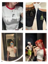 人像プリントTシャツ【デイリーダッシュ】とデニムスカート（セットアップ対応）